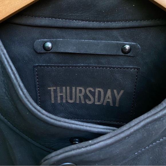 Thursday Mens Leather Racer Jacket Matte Black - Picture 5 of 15